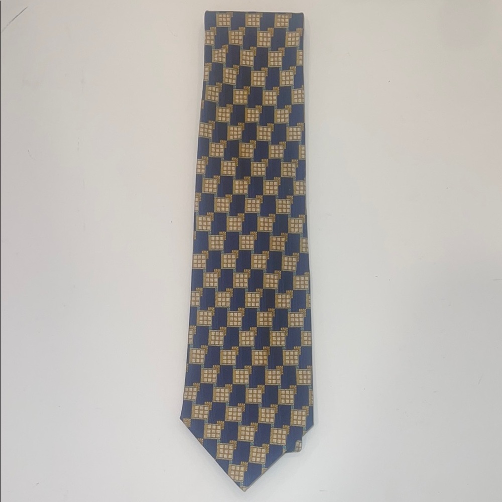 Valentino Blue and Gold Checkered Tie